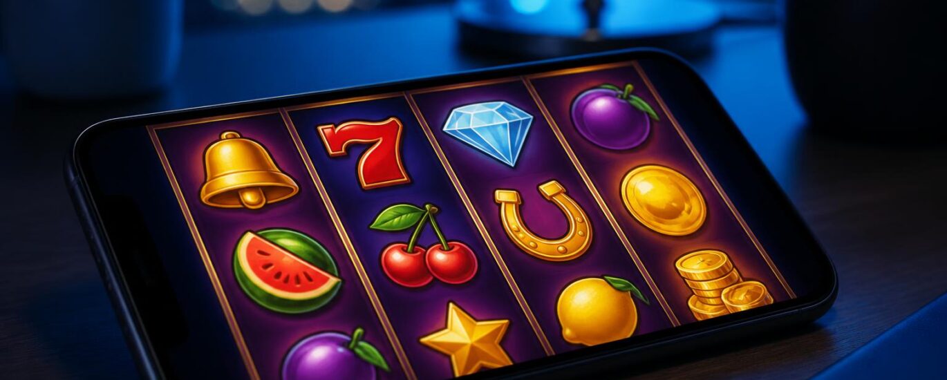 Layar ponsel menampilkan pilihan game slot online di malam hari